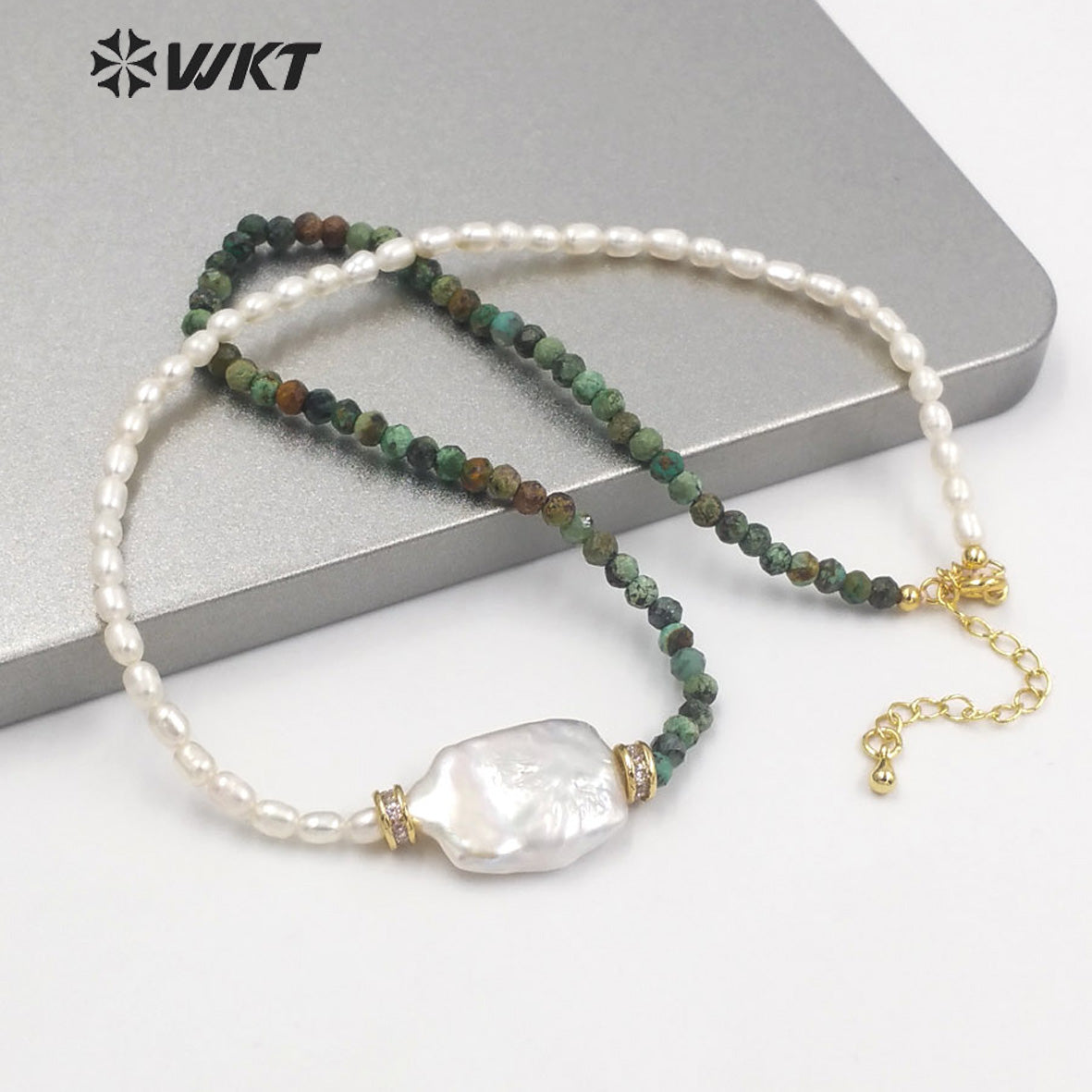WT-JN132 Wholesale Beautiful DIY Hand Make 4mm Pearl Beads Necklace Women Fashion Square Pearl and Stone Mix Beads Necklace