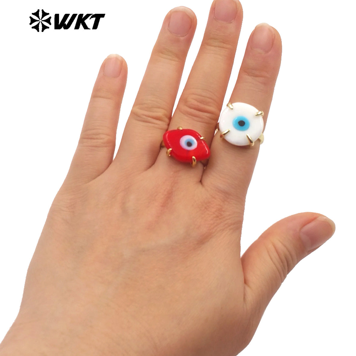 WT-MPR089 Charming Healing 18K Handmade Claw Setting Resin Turkey Eye Women Rings in Adjustable Size