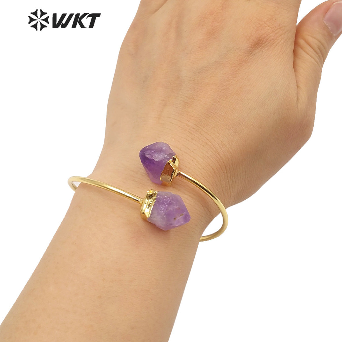 WT-B585 Wholesale Women Chic Gorgeous Bangle Lovely Popular Yellow Citrine and Amethyst Bangle for Party Wearing Stone Jewelry
