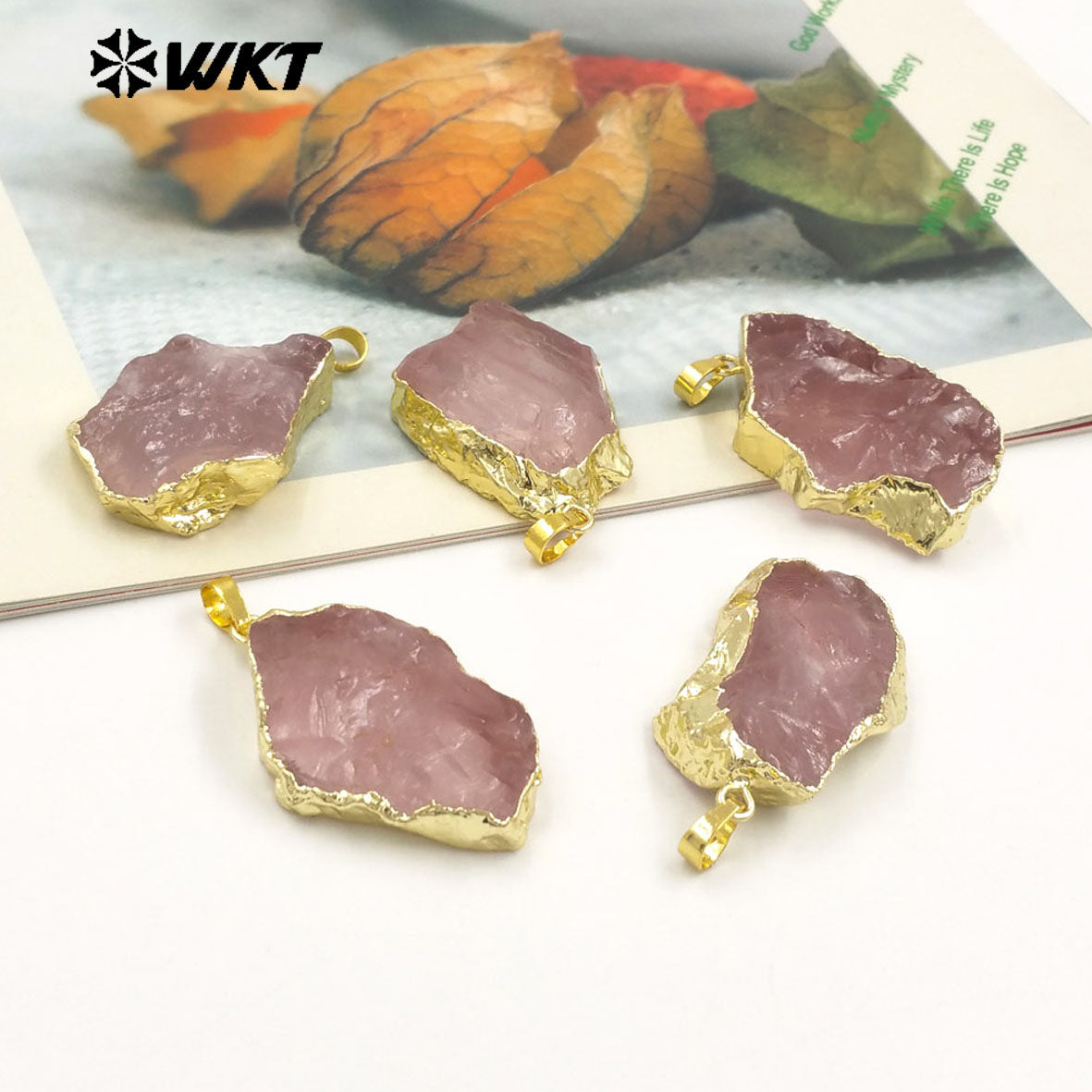 WT-P1988 Wholesale Fashion Randomly Shape Raw Chunky Rose Quartz Stone Pendants for Necklace Making Gemstone Jewelry
