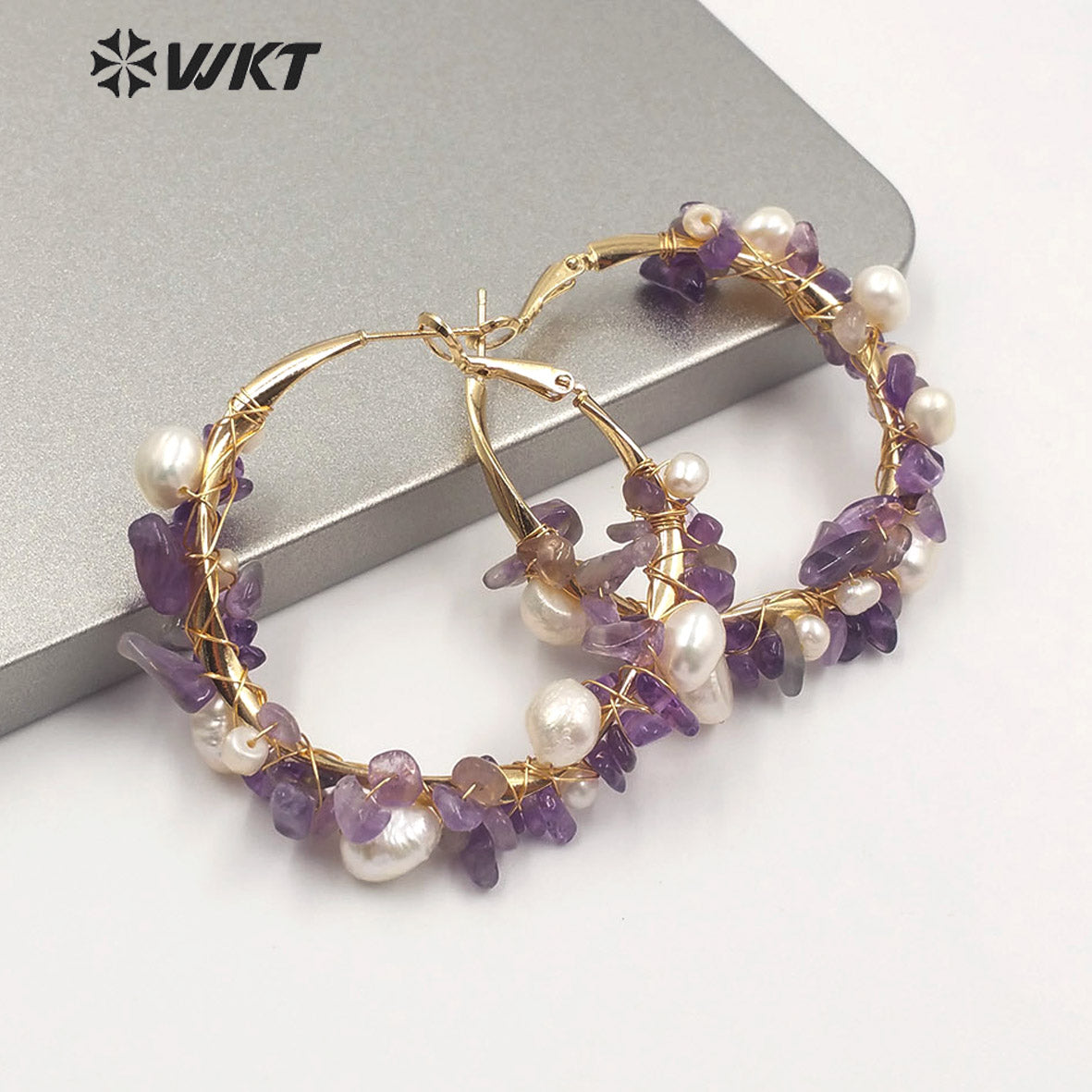 WT-E607 New Exclusive Design Gravel Stone Pearl Earring Multiple Color Selection Women Fashion Gravel Stone Earring