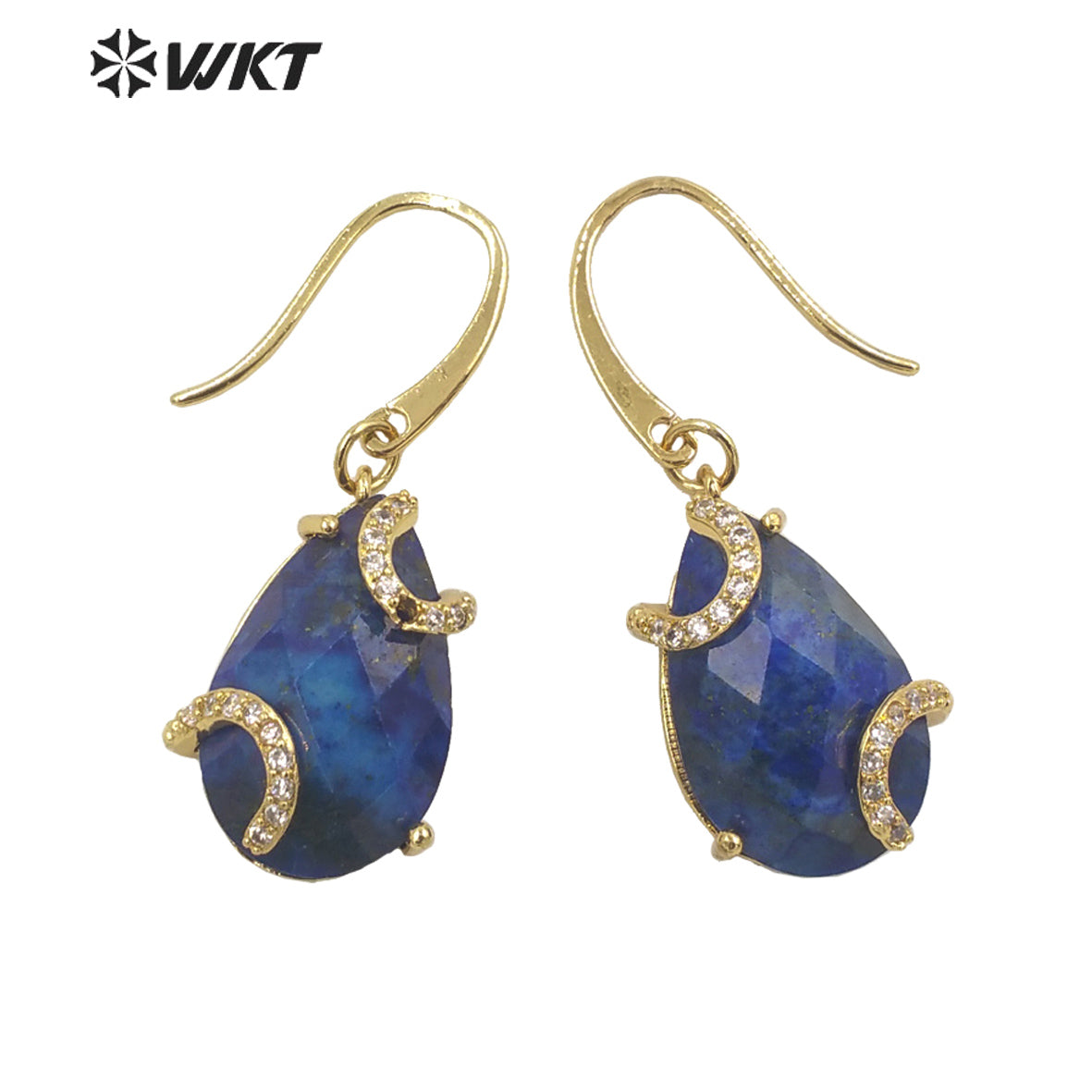 WT-E688 Wholesale Fashion Gold Prong Setting Natural Teardrop Stone Earrings Gorgeous Faceted Gemstone Micropaved Pear Earrings