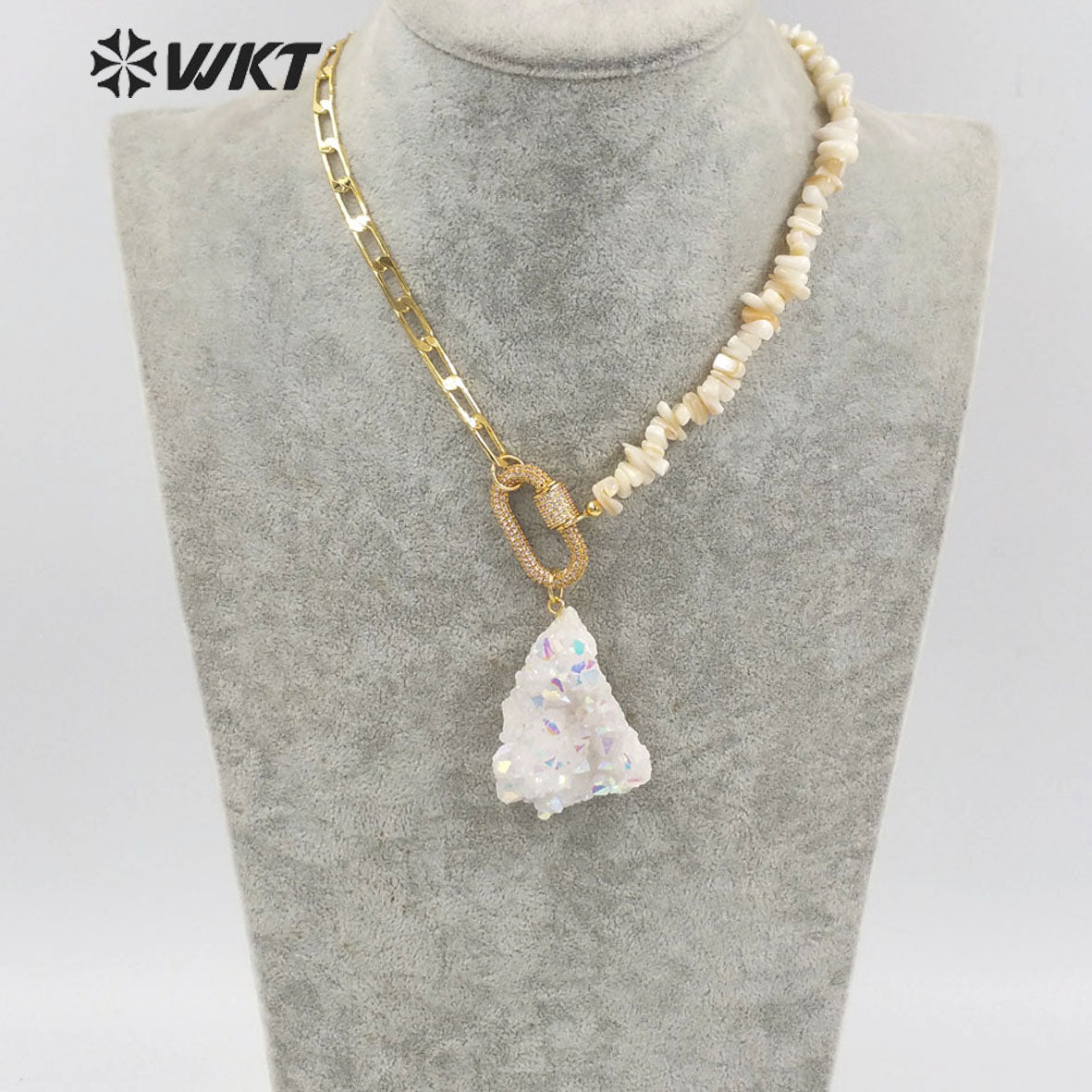 WT-N1253 Amazing Sparkly Angel AURA Quartz Stone Necklace Fashion Lady Unique Hand Make Chain Crystal Necklace