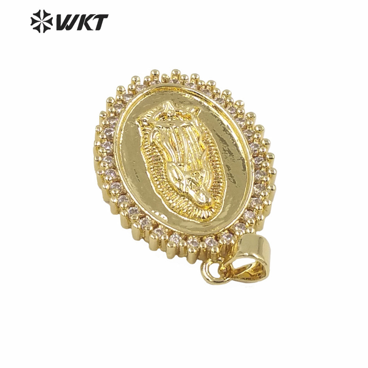 WT-MP281 Newest Vintage Style Female Deity Shaped Oval Shaped Cubic Zircon Madonna Design Pendant