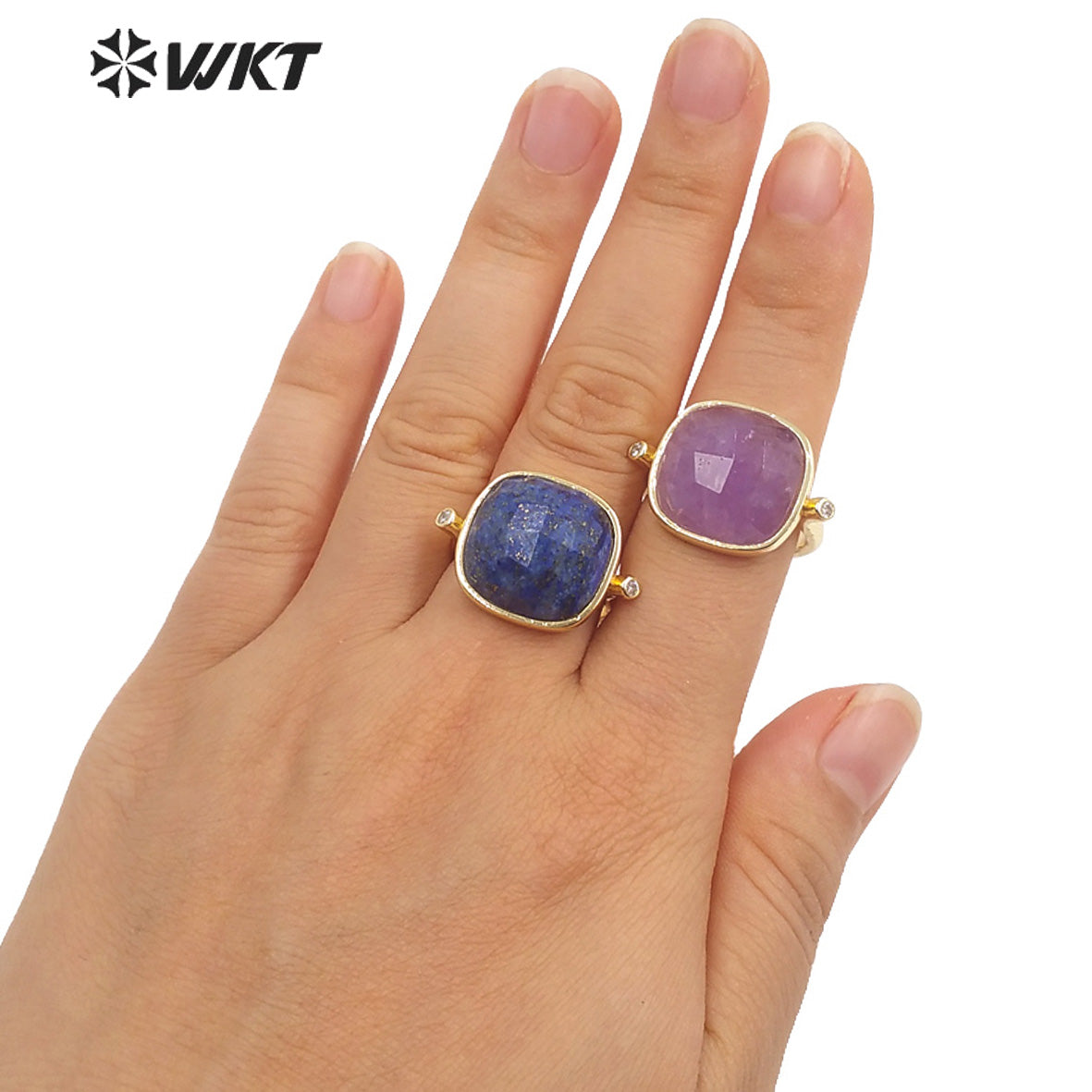 WT-R427 WKT Newest Elegant Square Faceted Gemstone Ring 18k Real Gold Plated Resist Tarnishable Birthday Stone Ring
