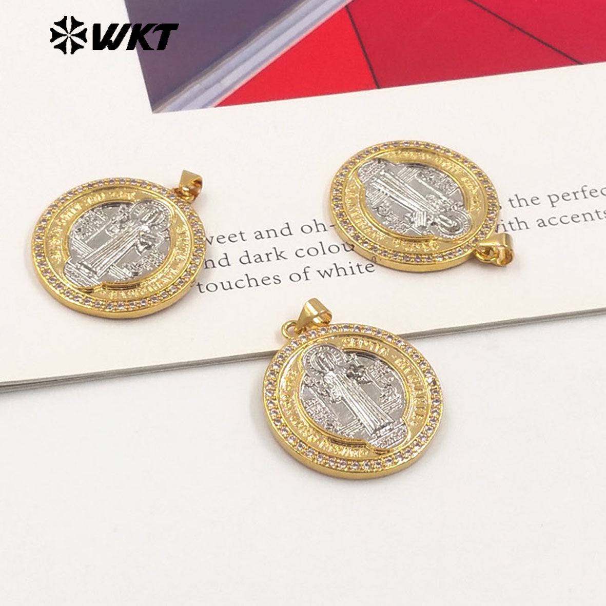 WT-MP289 Amazing New Religious Gold Electroplated St Benedict Medal Pendants for Jewelry Necklace