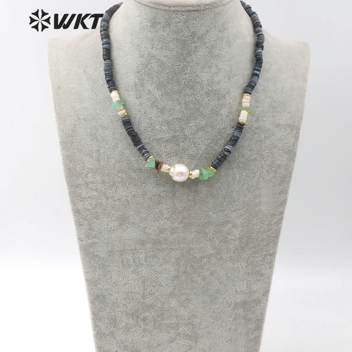 WT-JN101 Wholesale Natural Shell Beads Choker Necklace in 16" Inch Long With Pearl Women Stylish Jewelry Natural Shell Necklace
