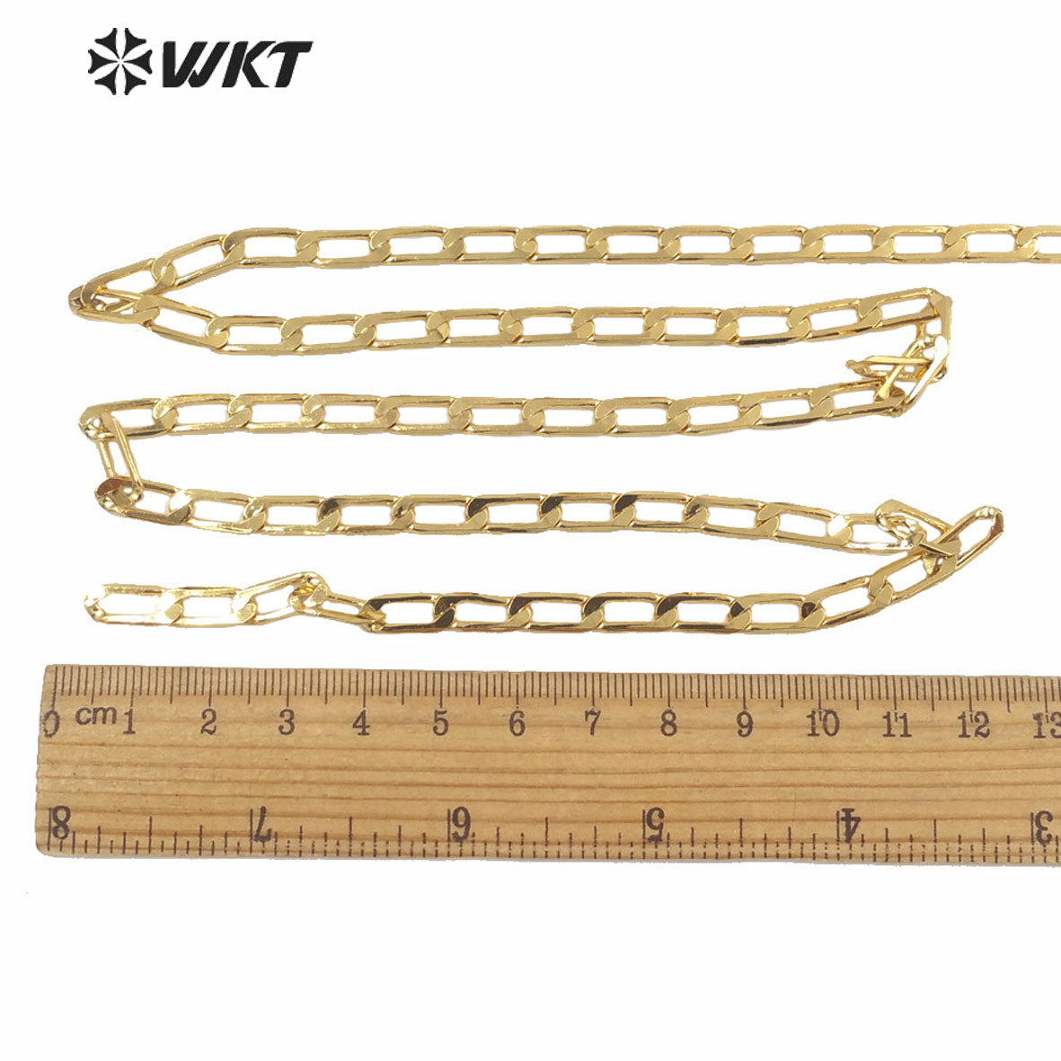 WT-BC153 Newest Hot 18k Real Gold Plated Brass Jewelry Findings Chain for Necklace Making High Polish Faceted Brass Chain
