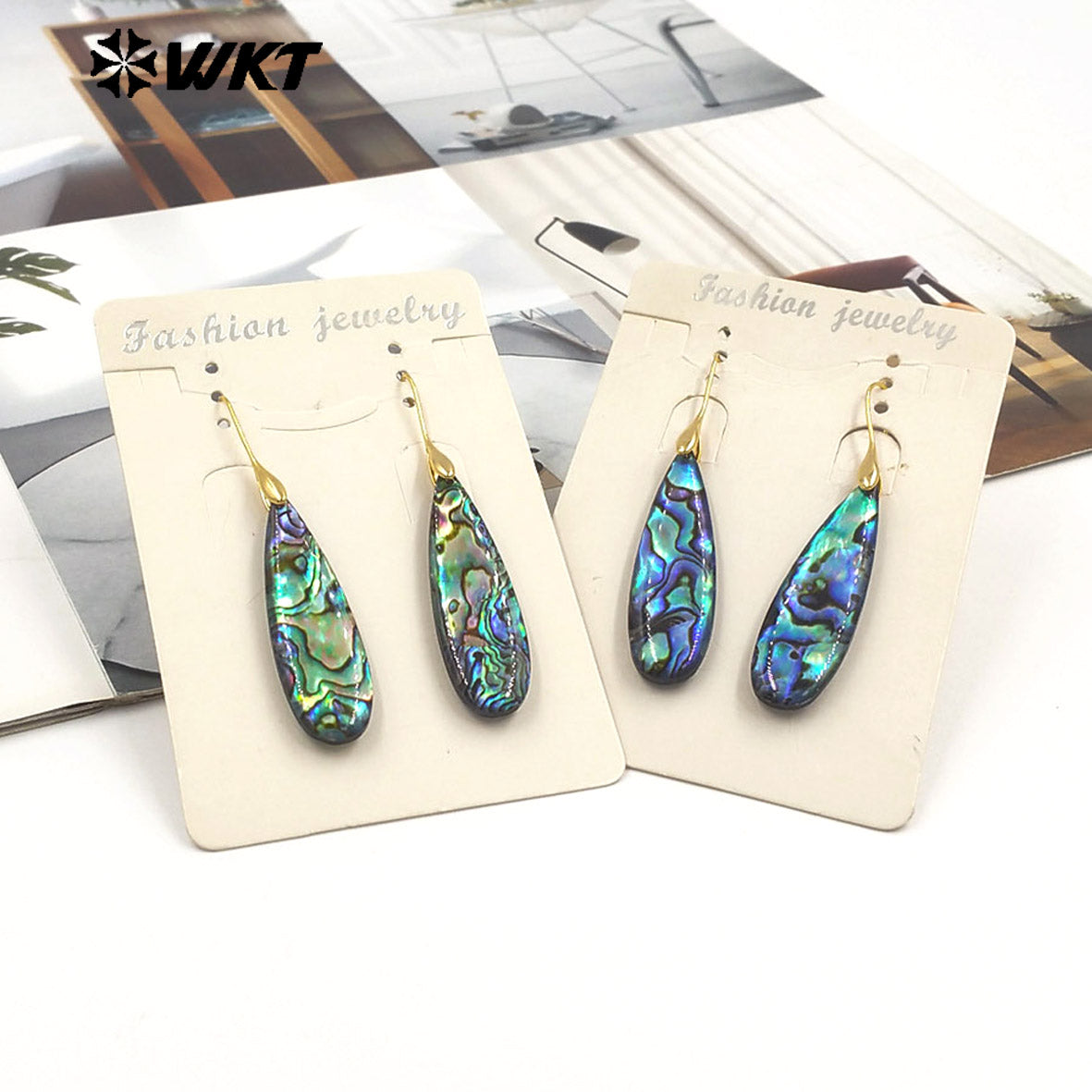WT-MPE157 Exquisite Natural Abalone Shell Ladies Earrings Gold Color Long Waterdrop Shape Wholesale Women Lovely Jewelry