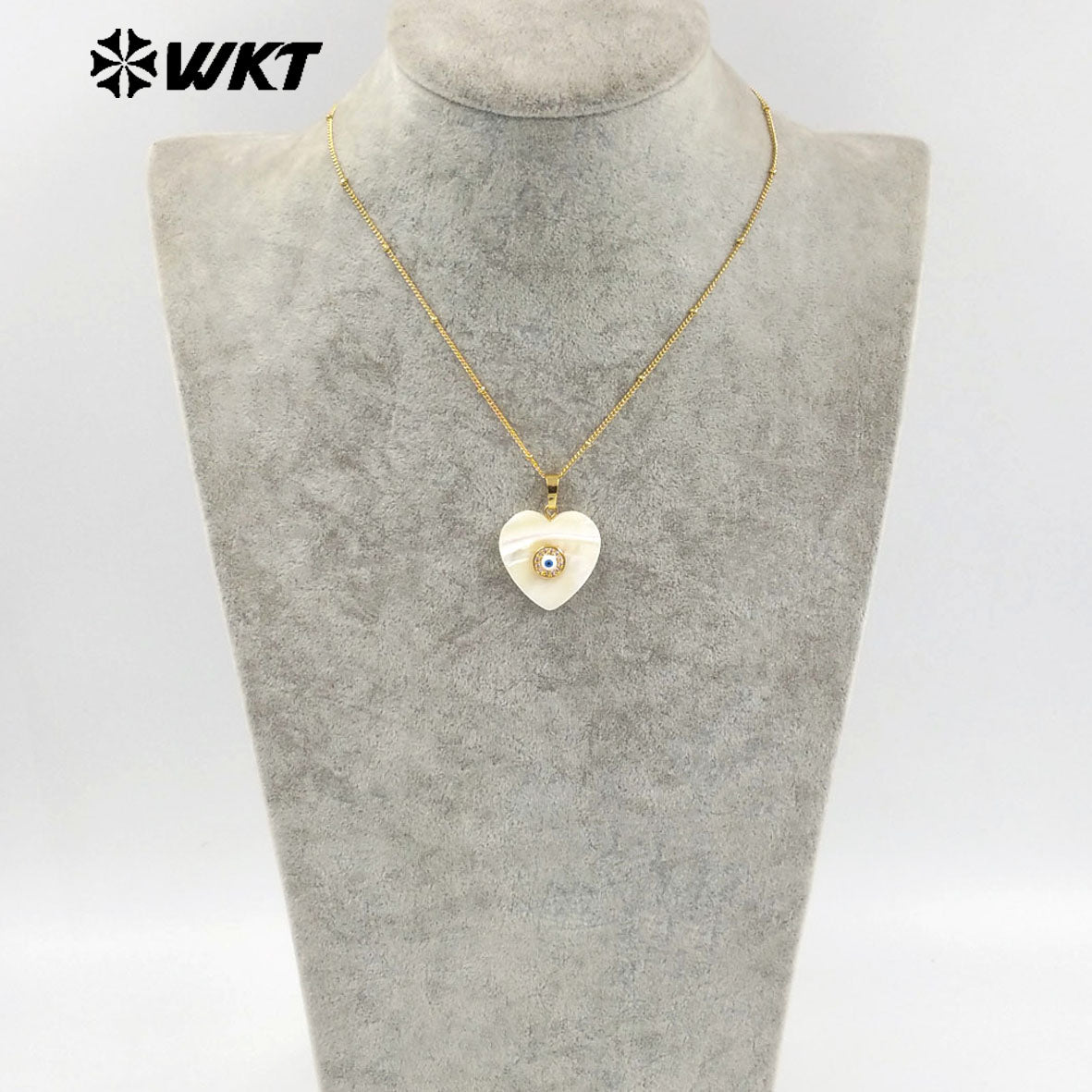WT-JN270 Wholesale Fashion Gold Plated Natural White Shell Lovely Heart Cubic Zircon Charm Necklace for Birthday Gift Jewelry