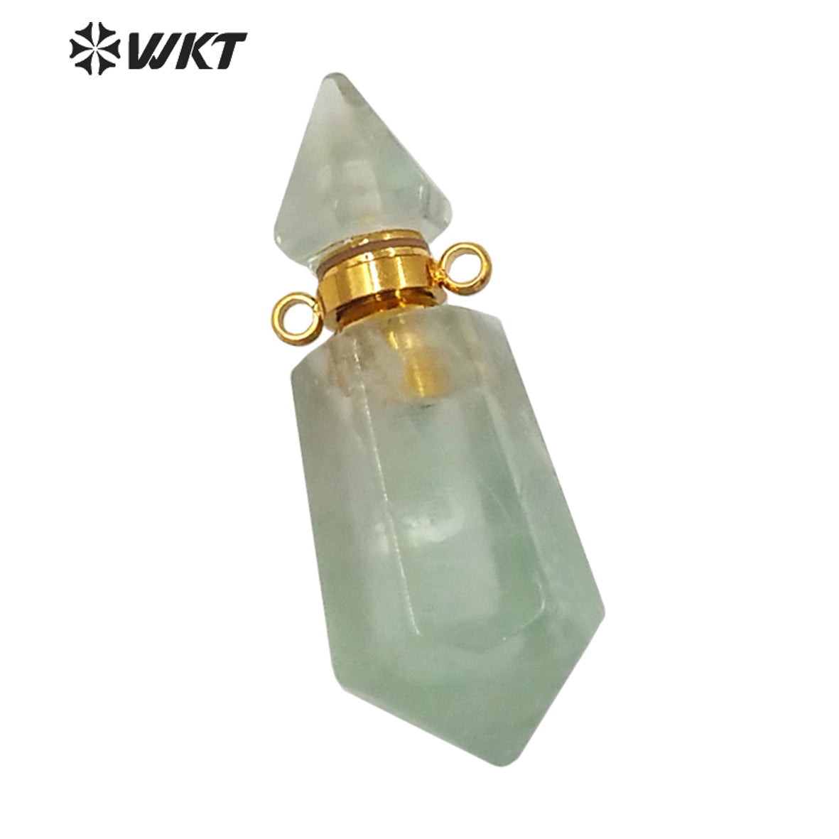 WT-P1638 Amazing Gold Natural Double Point Spirit Quartz Perfume Bottle Stone Pendant High Quality Jewelry Bottle Pendants