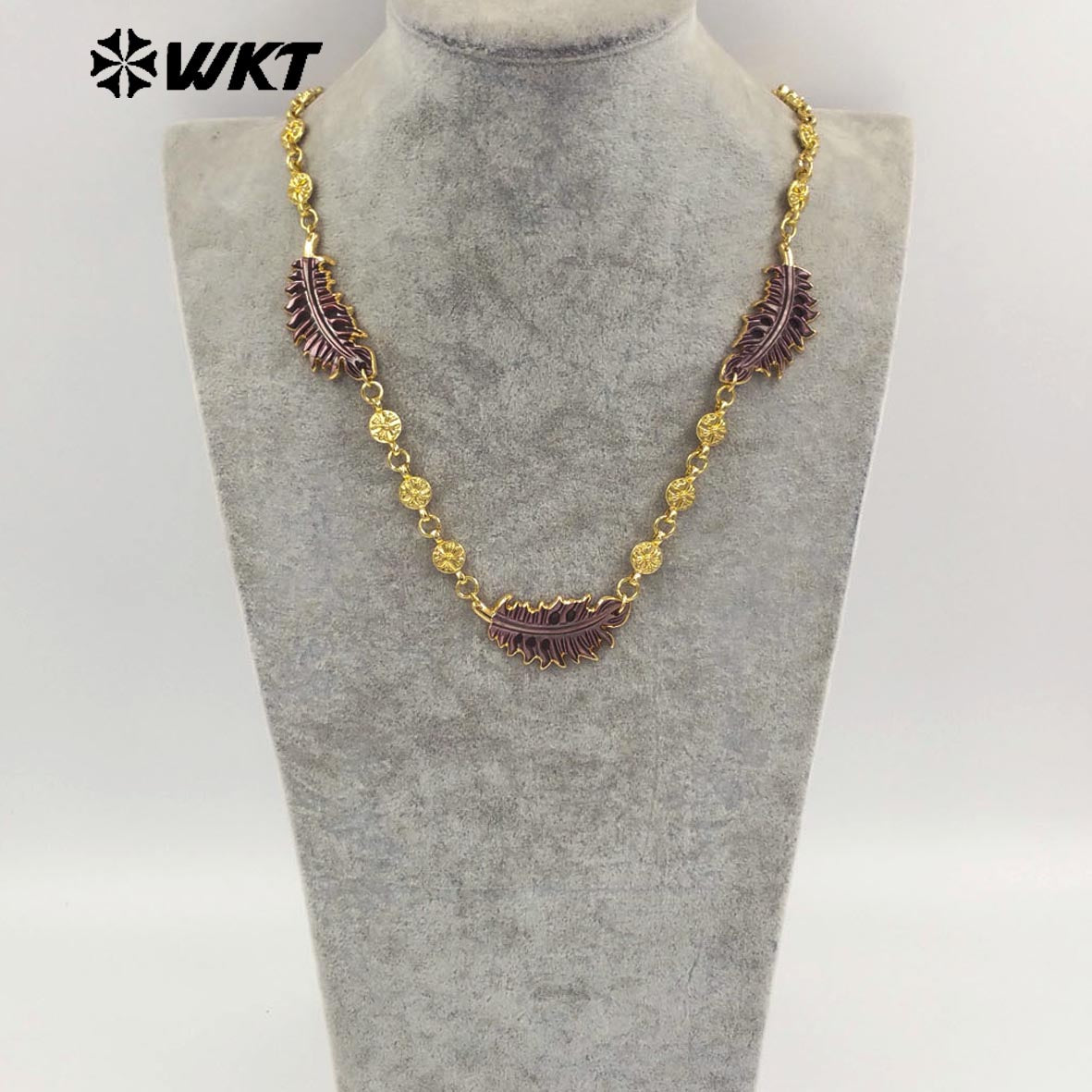 WT-JN351 Newest Design 18K Gold Plated Three Natural Shell Feather Shape Charms Necklace For Women Amazing Jewelry Gift