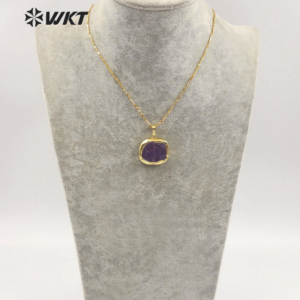 WT-N1184 Newest Natural Amethyst Pendant Necklace Amazonite Pendant Necklace Women Stylish Natural Strawberry Quartz Necklace