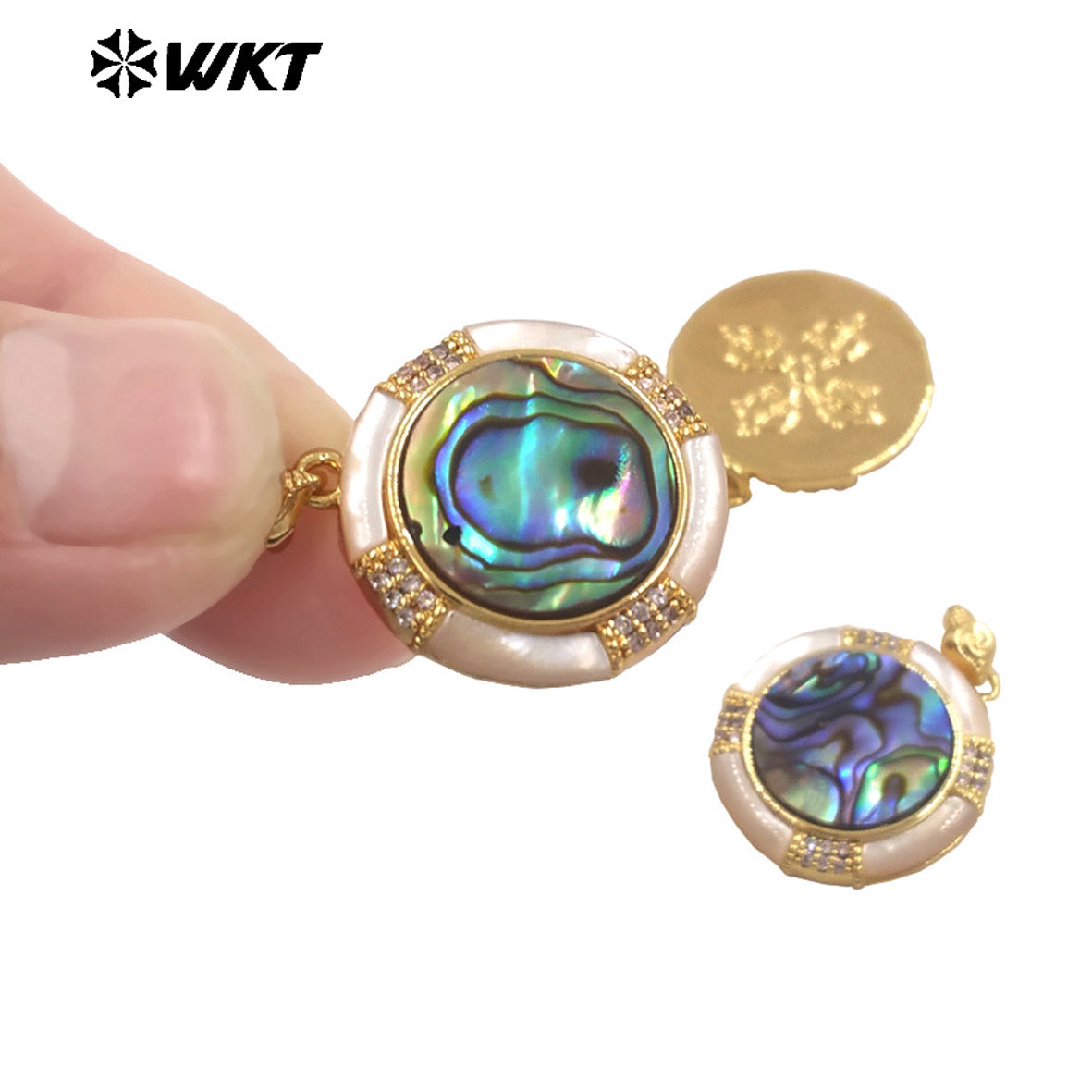 WT-JP431 Excellent 18K Gold Plated MOP With Abalone Shell And Zircon Little Pendant For Luxury Jewelry Necklace Handmade