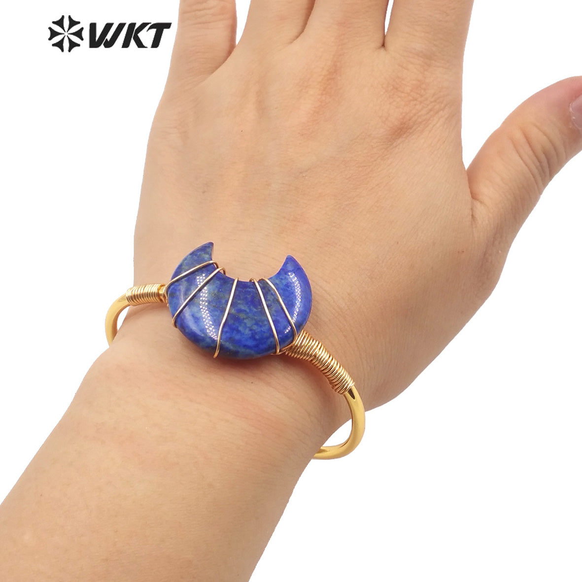 WT-B604 Natural Stone Bangles Delicate Crescent Stone Bangles Opening Adjustable Charming Bamgles Natural Gemstone Bangles
