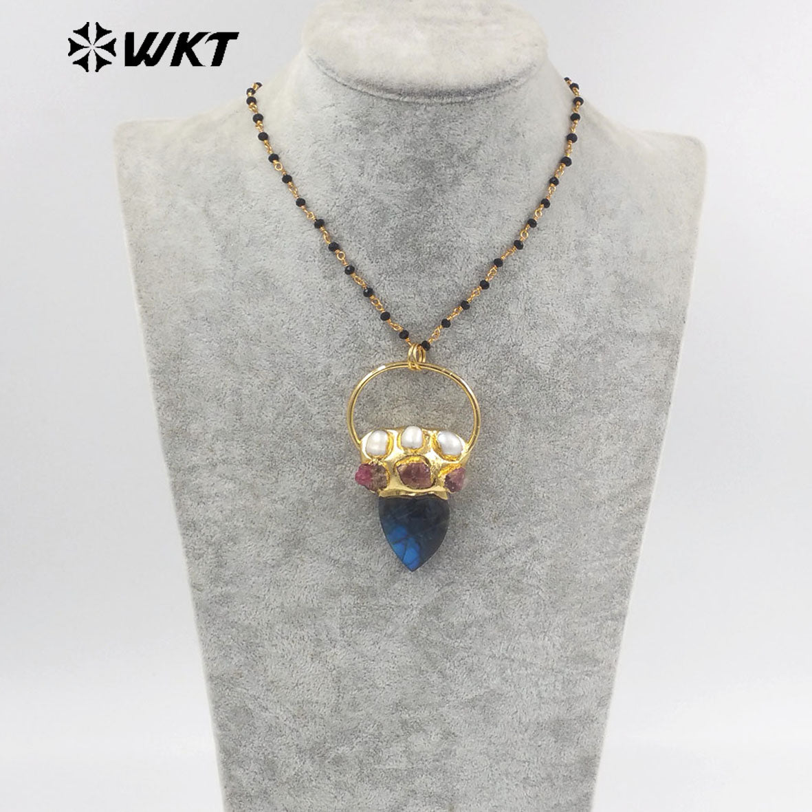 WT-N1422 Gorgeous Natural Labradorit Necklace 28inch Long Layer Vintage Boho Beads Necklace Casual Long Statement Necklace