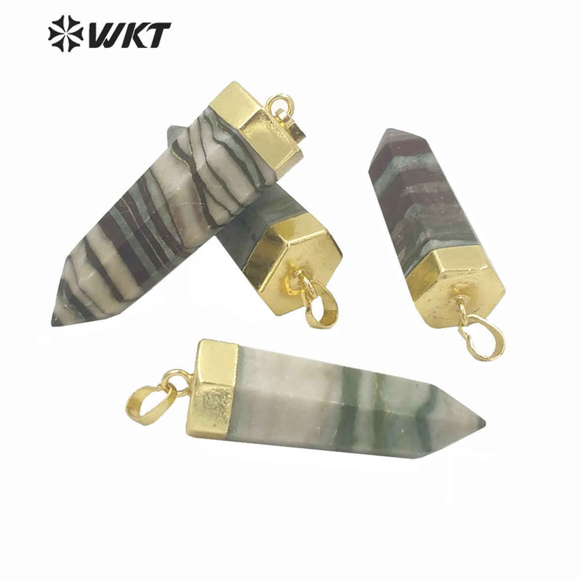 WT-P1565 Wholesale Gold Top Purple Jad Hexagonal Spirit Point Pendant Fashion Hot Natural Jade Stone Point Pendant for Women