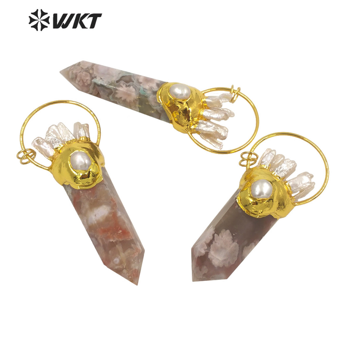 WT-P1679 Wholesale Fashion 18k Real Gold Plated Pearl and Cherry Agate Big Chunky Stone Pendant for Necklace Jewelry