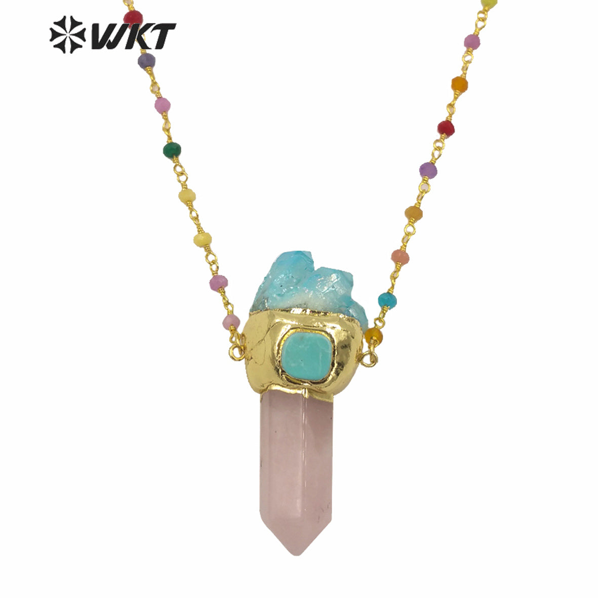 WT-N1255 Wholesale Unique Druzy Cluster Quartz Point Necklace Women Fashion Gold Big Chunky Spirit Point Necklace