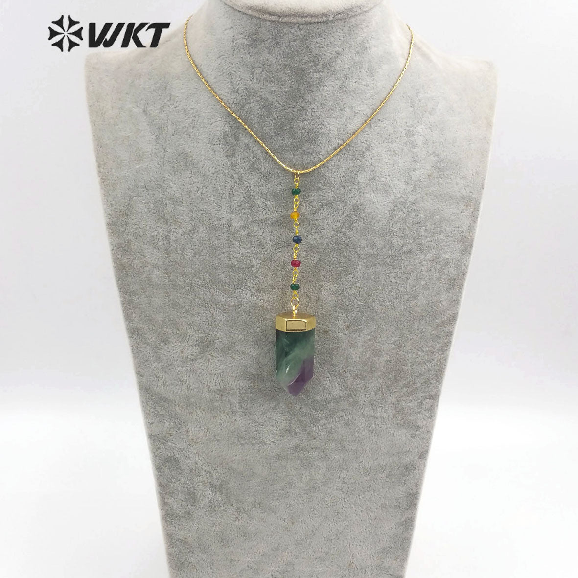 WT-N1180 Newest Natural Rose Quartz Pendant Necklace With Color Beads Chain Fluorite Necklace Fashion Natural Amethyst Necklace