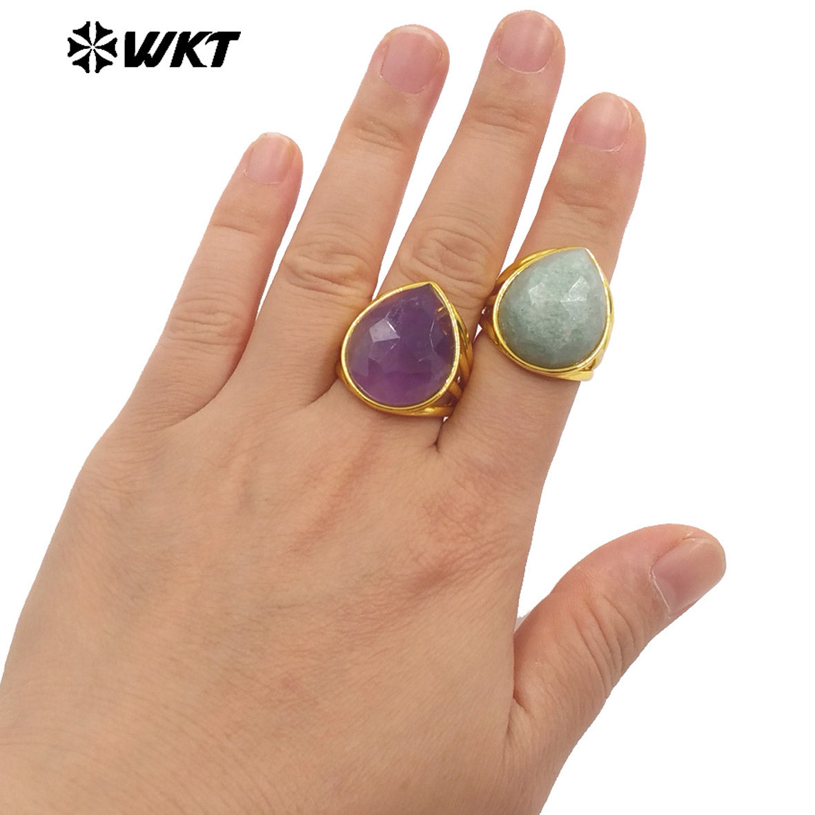 WT-R425 Wholesale Fashion Gold Bezel Natural Teardrop Stone Ring Amazing Gorgeous 18k Resist Tarnishable Lapis Drop Ring