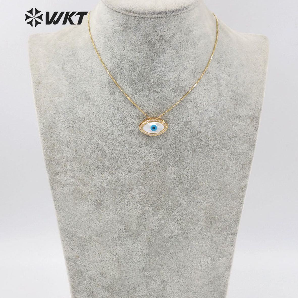WT-MN971Amazing Gorgeous Fashion Gold Plated Horse Eye Shell Necklace Women Micropaved Cz Setting Eye Necklace