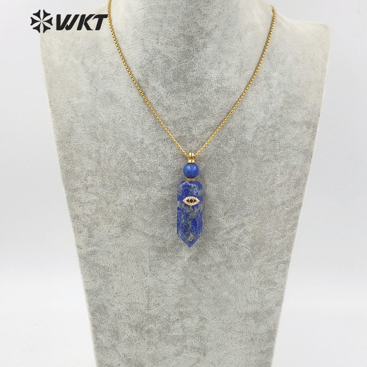 WT-N1248 New Design Hot Sales Hexagon Cube Shape Spirit Quartz Gemstone Perfume Bottle Necklace with Eye Charm for Women