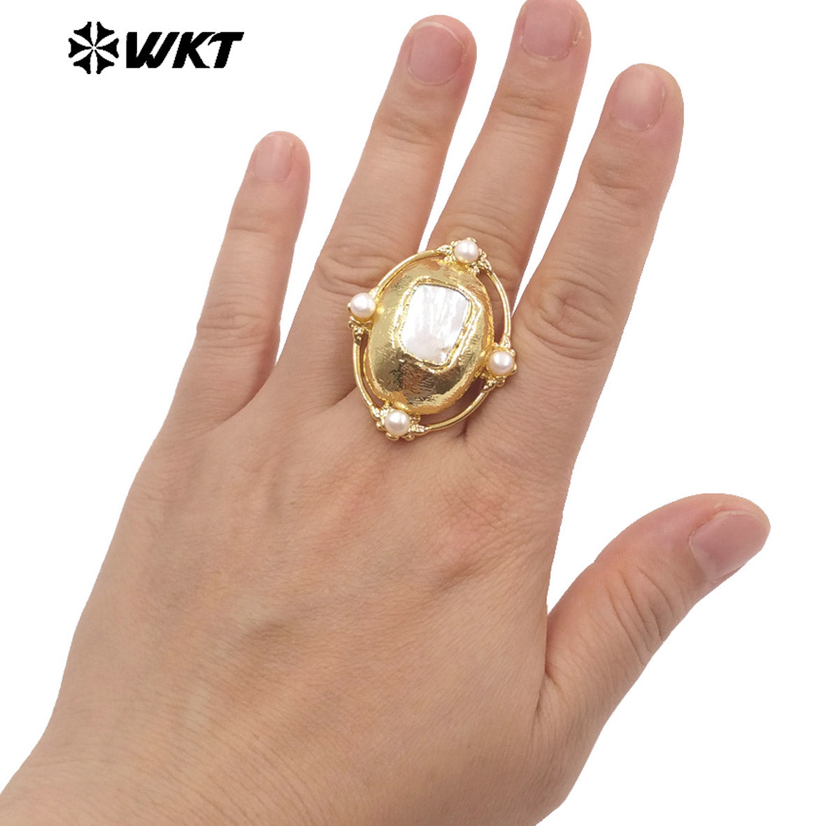 WT-MPR147 Wholesale New Design Unique Style Gold Electroplated Natural Freshwater Pearl Open Size Women Rings For Wedding Gift