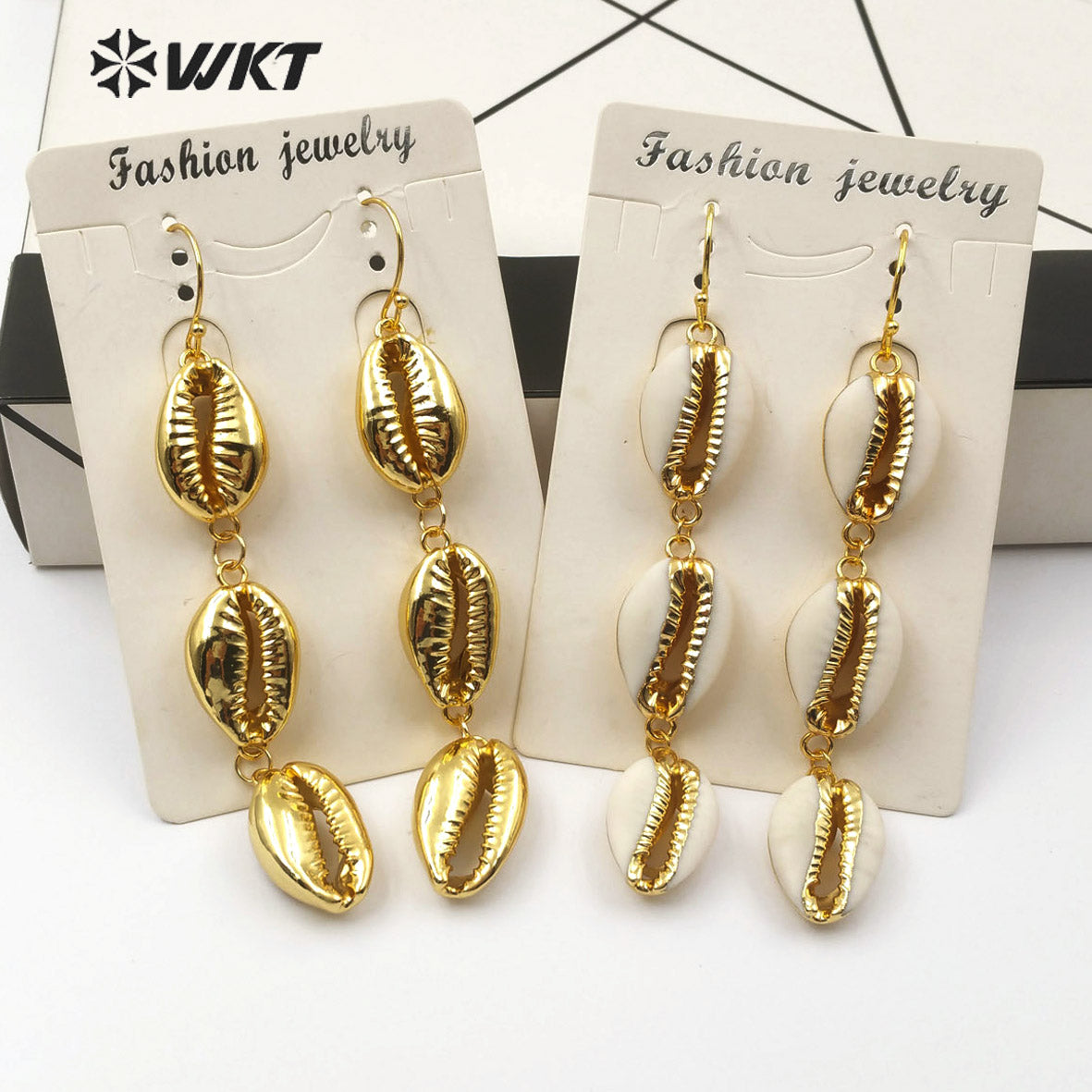 WT-E519 New Design Shell Jewelry Long Earrings With 18K Gold Full and Half Plating Options Shell Earring Natural Cowrie Earring