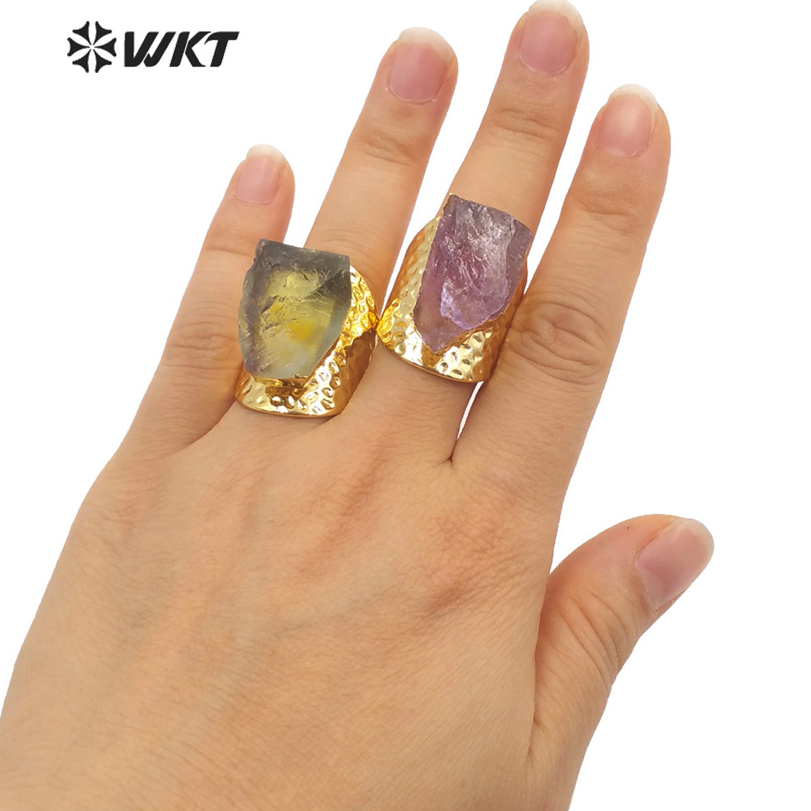 WT-R369 Amazing Gorgeous Raw Stone Quartz Cocktail Ring 18k Real Gold Plated Nontarnishable Aqua Energy Jewelry Stone Ring