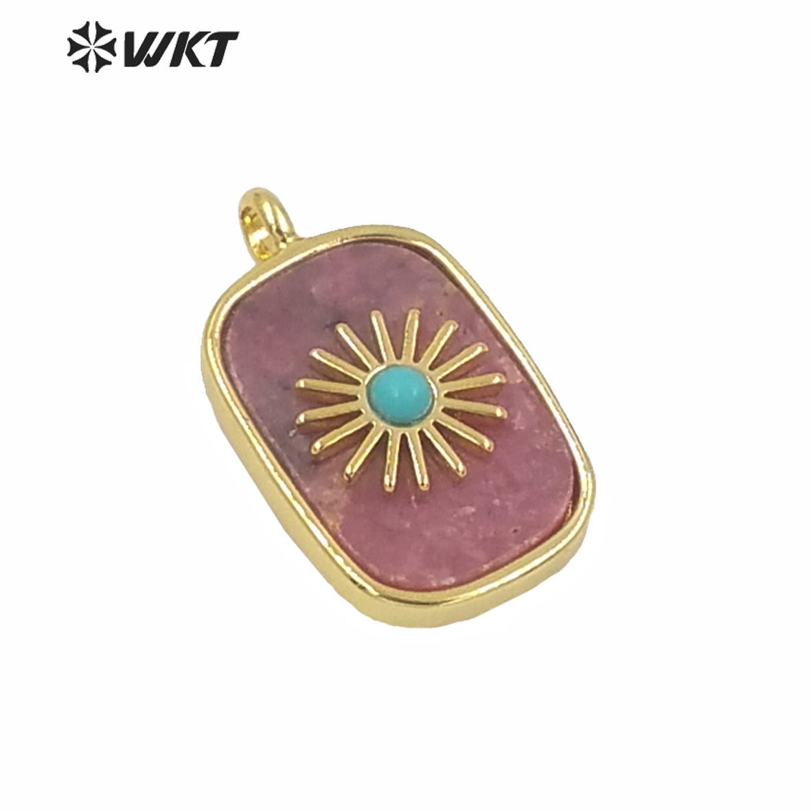 WT-P1590 Amazing Gold Electroplated Bezel Natural Stone Setting square Pendant Fashion Women Themed Charm Stone Pendants