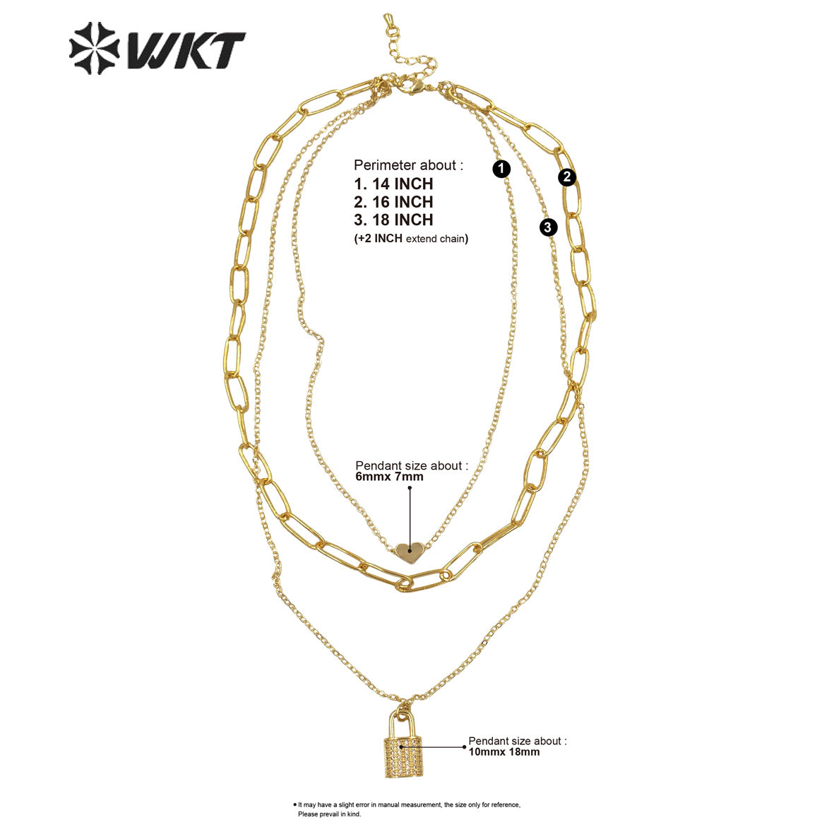 WT-N1304 New Bohemian 18k Real Gold Plated Resist Tarnish Triple Layer Chain Necklace Elegant Trend Gold Metal Choker Necklace