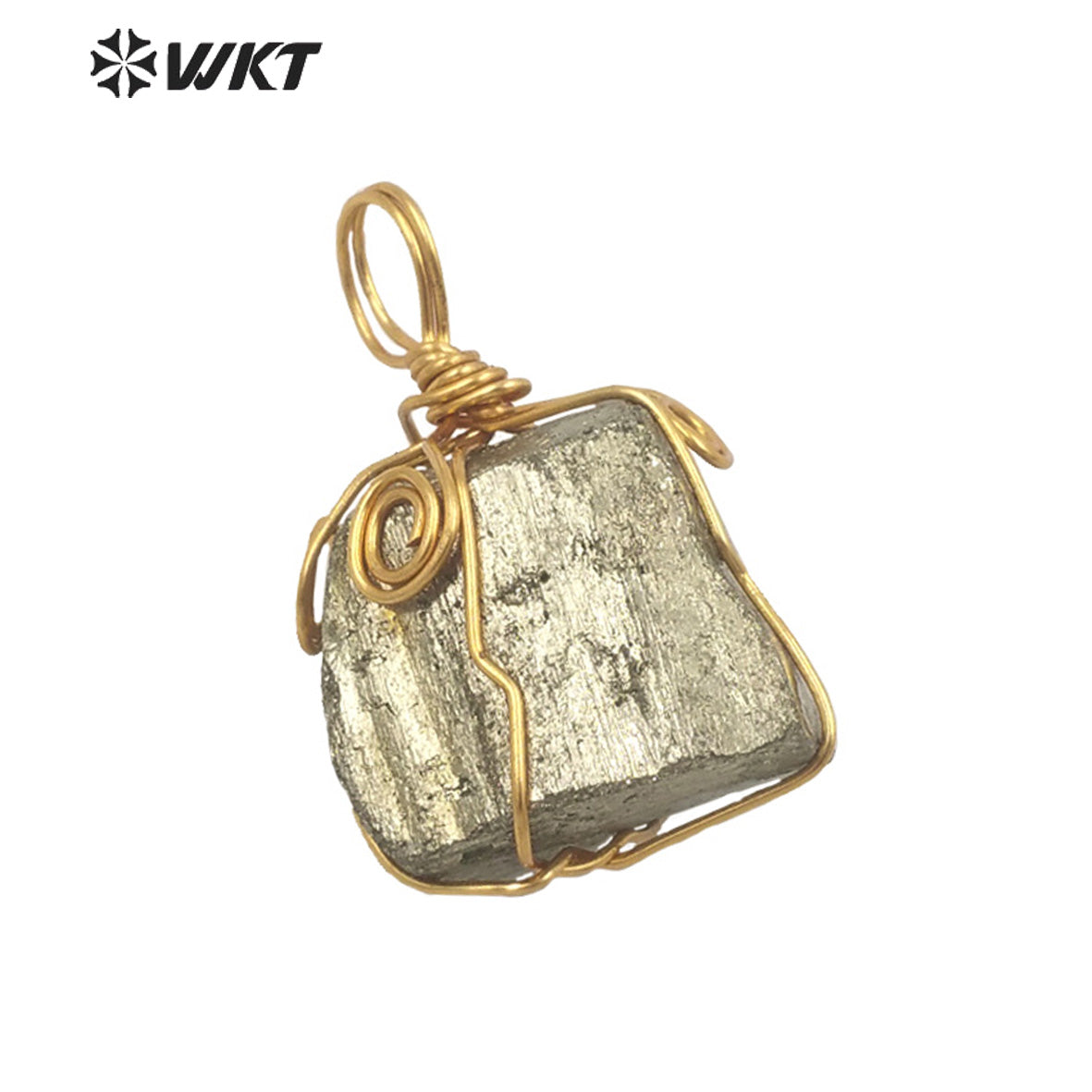 WT-P1767 Original Design Gold Plated Brass Wire Wrapped Pyrite Pendants Natural Stone Necklace Pendant Women Jewelry Making Gift