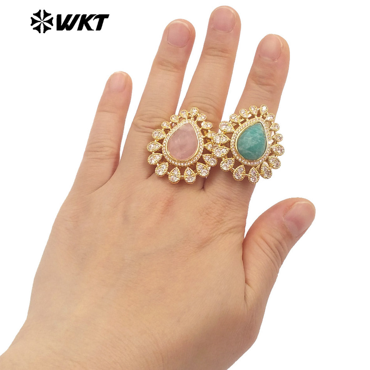 WT-MR029 Wholesale Amazing New European Delicate Micro Pave Cubic Zircon Setting Drop Stone Gold Plated Women Ring