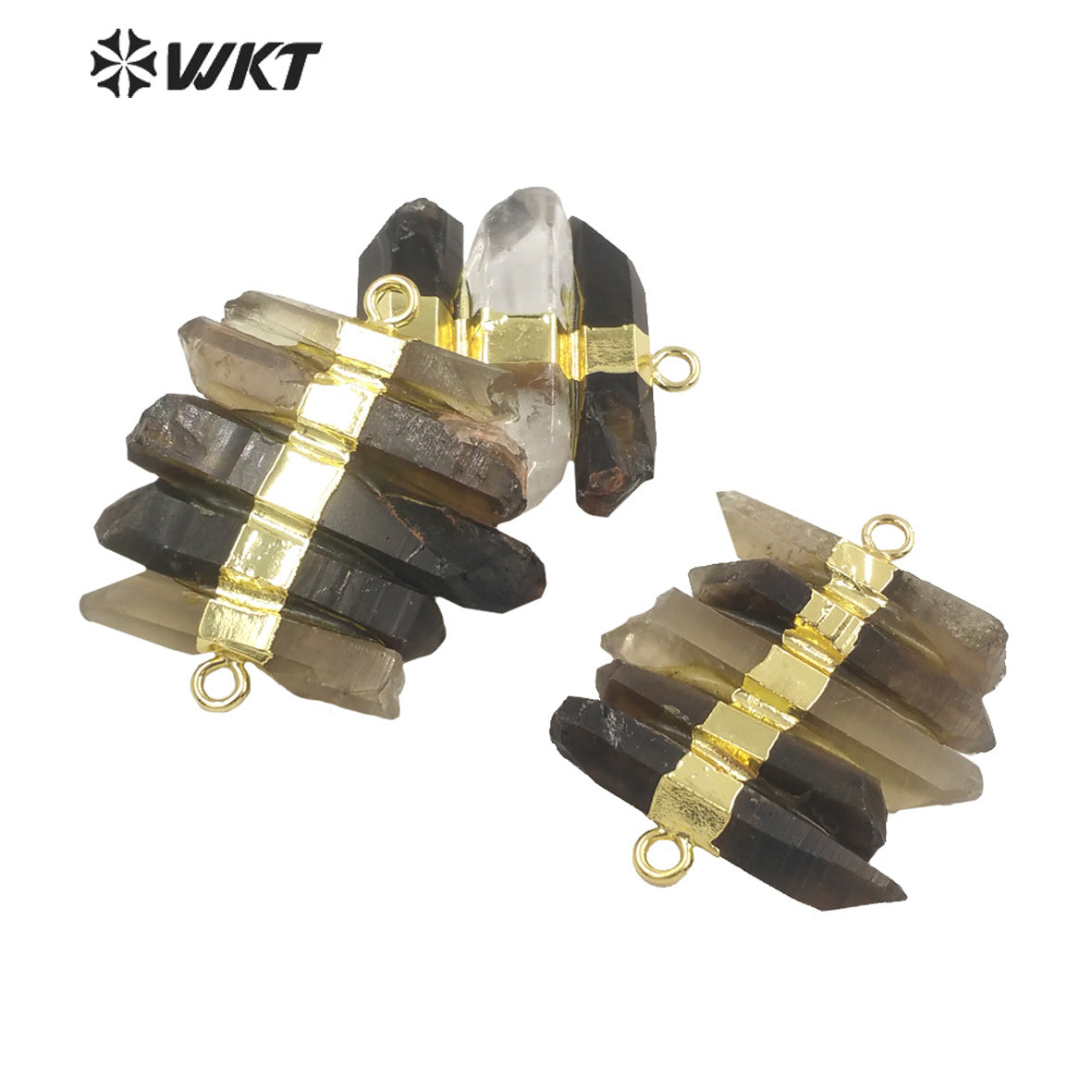 WT-P1690 Amazing Natural Raw Stone Smoky Quartz Connectors for Jewelry Necklace Bracelet Design Women Double Loops Stone Pendant