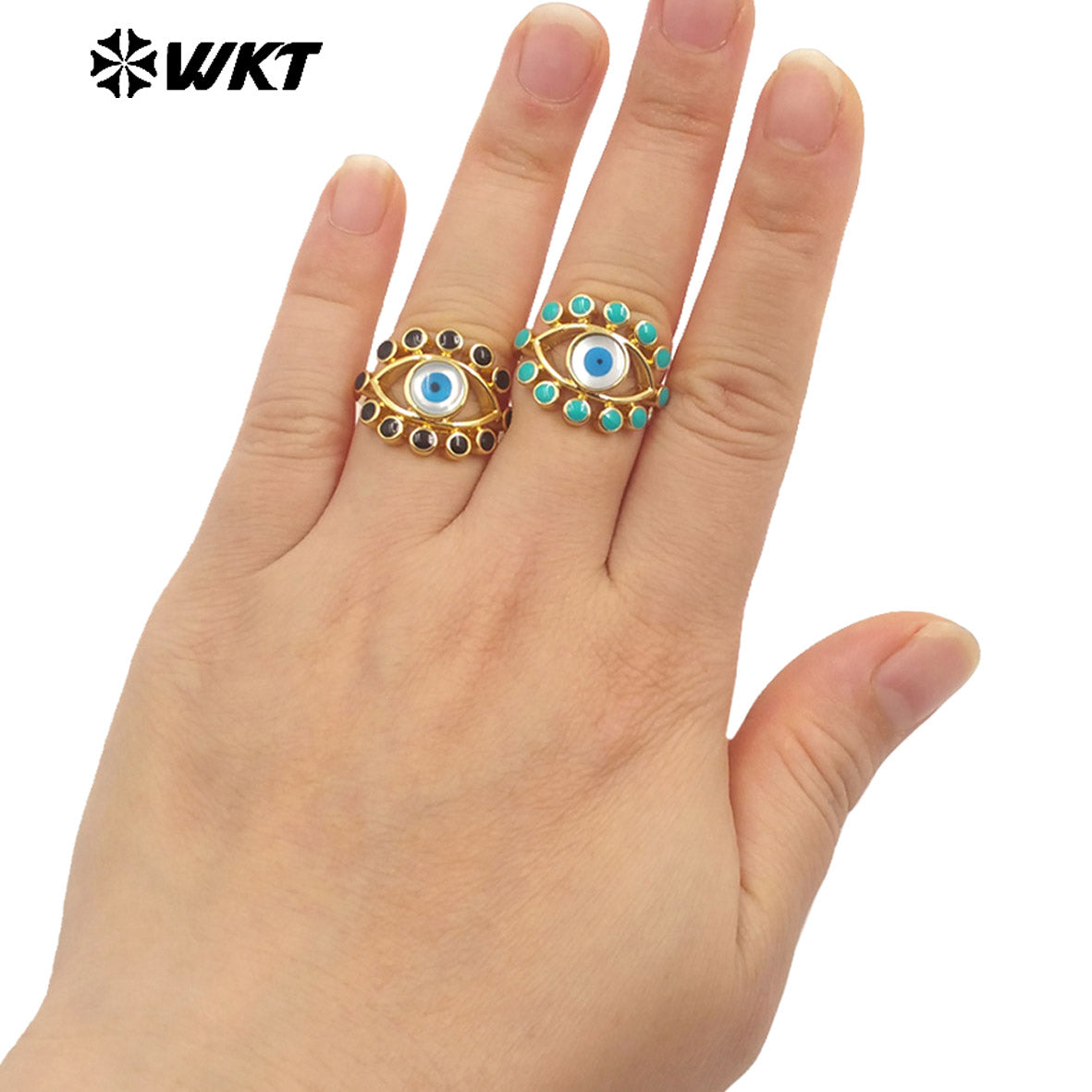 WT-MPR104 Wholesale Fashion Gold Charming Lady Horse Eye Shape Shell Eye Ring Adustable Size Engagement Party Rings