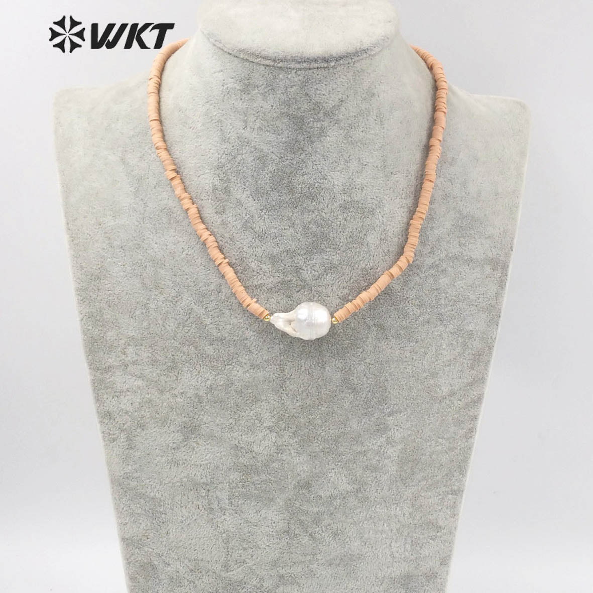 WT-JN192 New Nude Color Fashion Hand Strand Beads Necklace Elegant Freshwater Baroque Pearl Chocker Necklace in 16 Inch