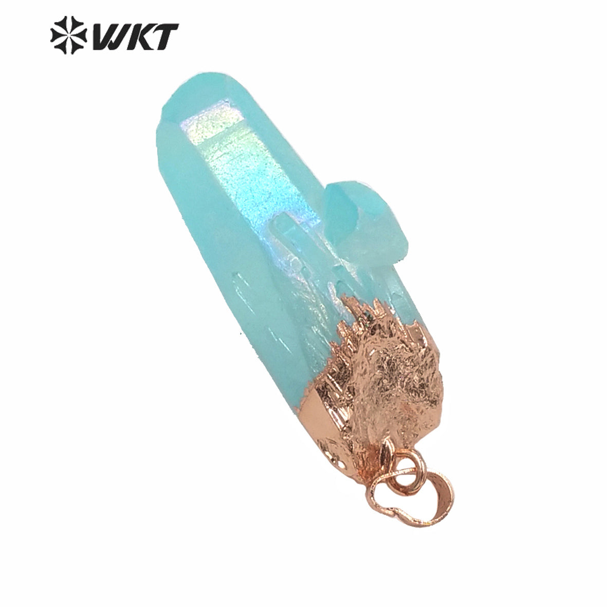 WT-P1610 Amazing Light Aqua Aura Crystal Pendant Women Fashion Rose Gold Spirit Quartz Point Aqua Stone Pendant in Natural