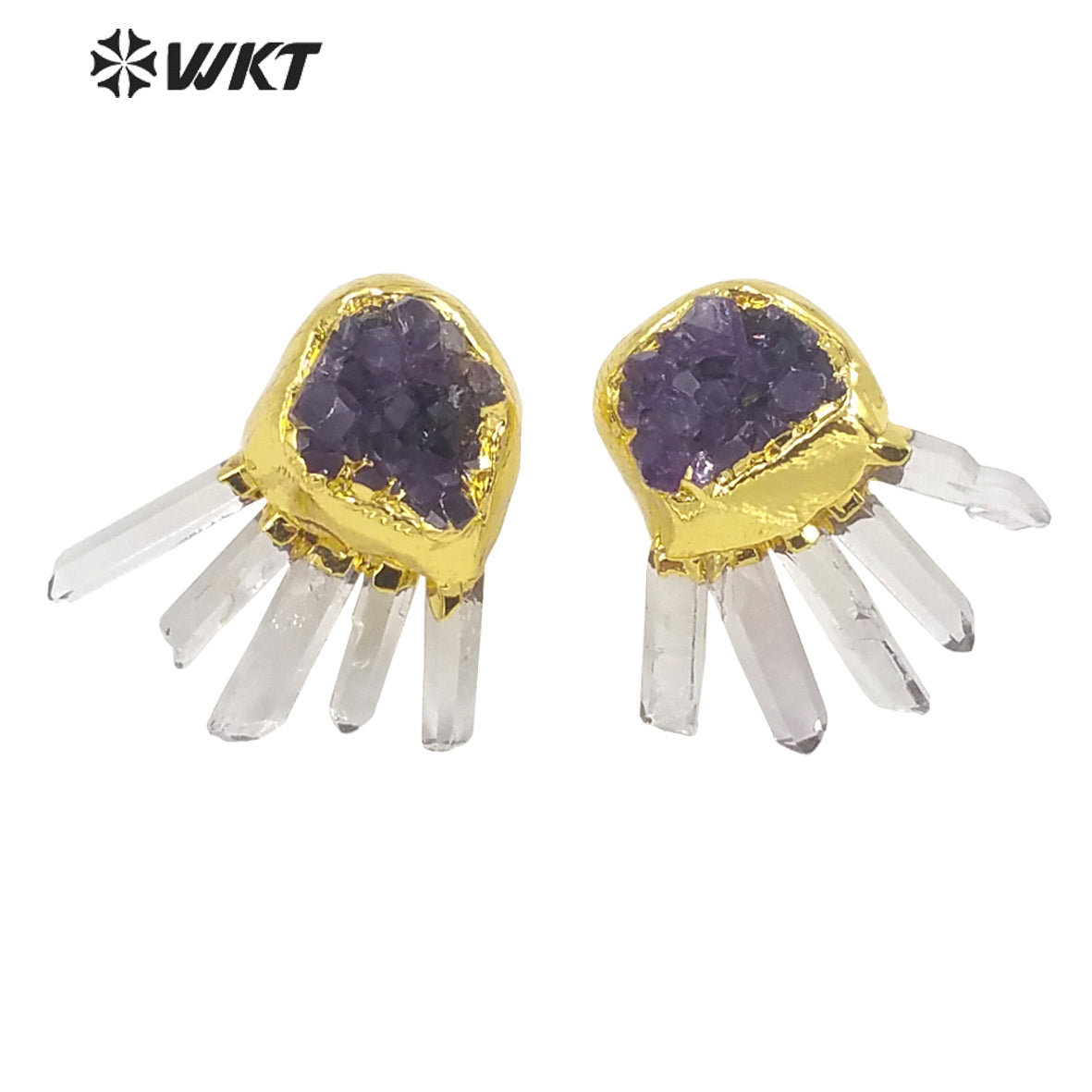 WT-E650 Wonderful Fashion Gold Electroplated Amethyst Stone Studs Earrings Women Beautiful Nice Earrings Charming and Cute