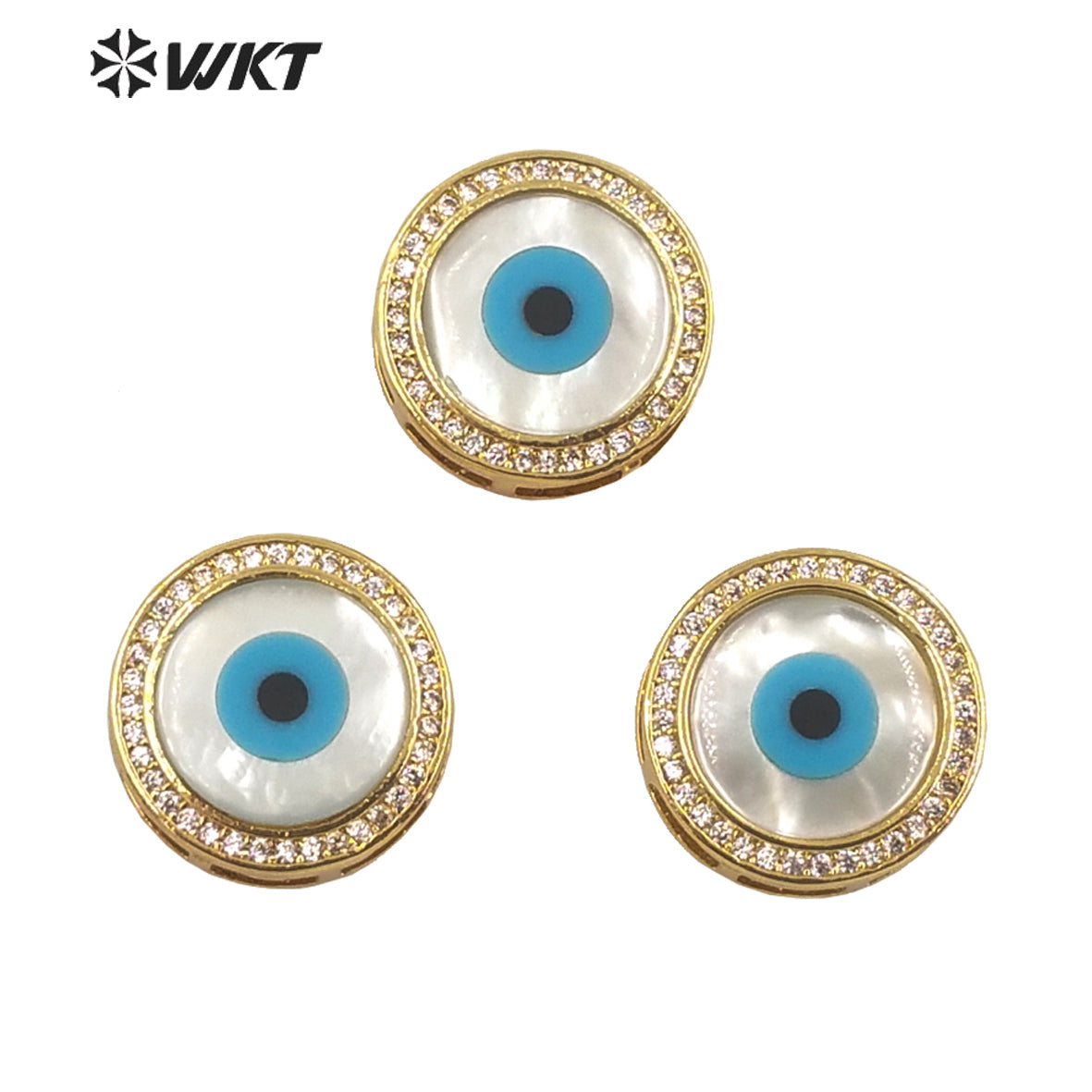 WT-MP204 Wholesale Fashion Gold Electroplated Round Eye Shell Pendants Lady Charming Micro Pave CZ Findings for Bracelet