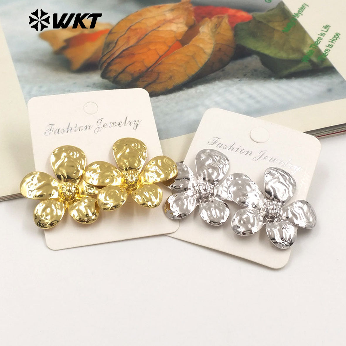 WT-E761 WKT New Product 18K Gold Plated and Silver Natural Yellow Brass Flower Earrings for Friend and Wife As Daily and Party