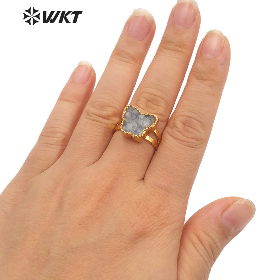 WT-R377 WKT Women Gorgeous Gold Electroplated Pearl and Tourmaline Stone Ring Fashion Gemstone Cocktail Ring for Party