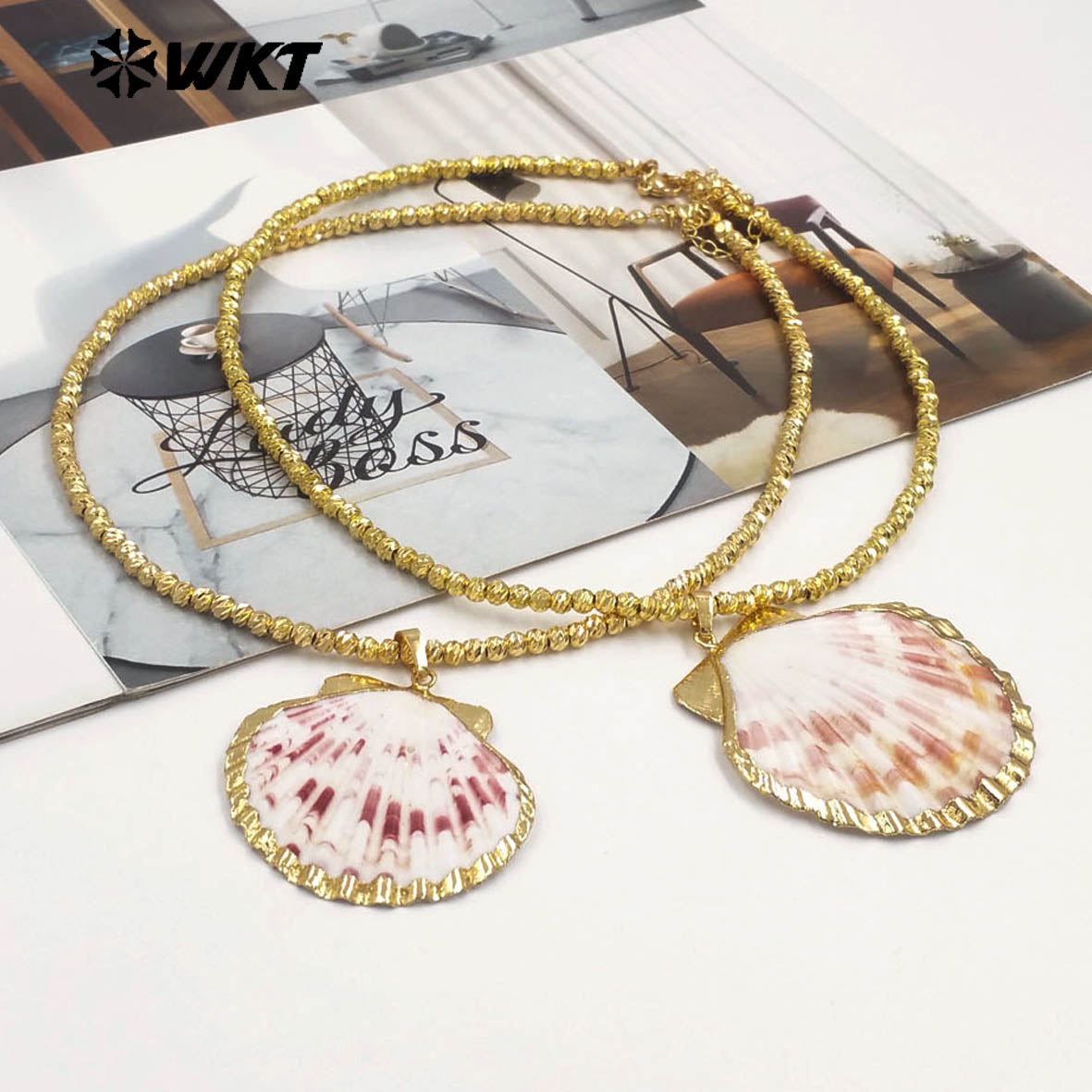 WT-JN341 Fashion Beach Vacation Style 18K Gold Plated Natural Scallop Shell Pendant Necklace For Women Beautiful Gifts