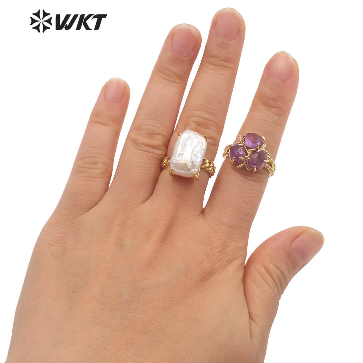 WT-MPR068 Gorgeous Trendy Fashion Natural Freshwater Pearl 18k Gold Plating for Women Lucky Unique Design Ring