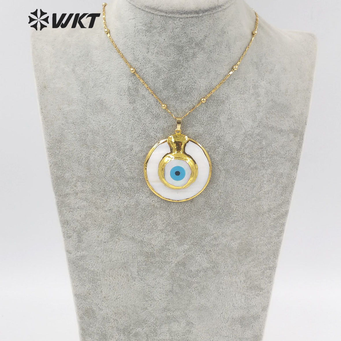 WT-JN171 Stylish Necklace Devil Eye Shell Pendant Necklace Circular Gold Electroplated Marine Life Jewelry Noble Shell Necklace