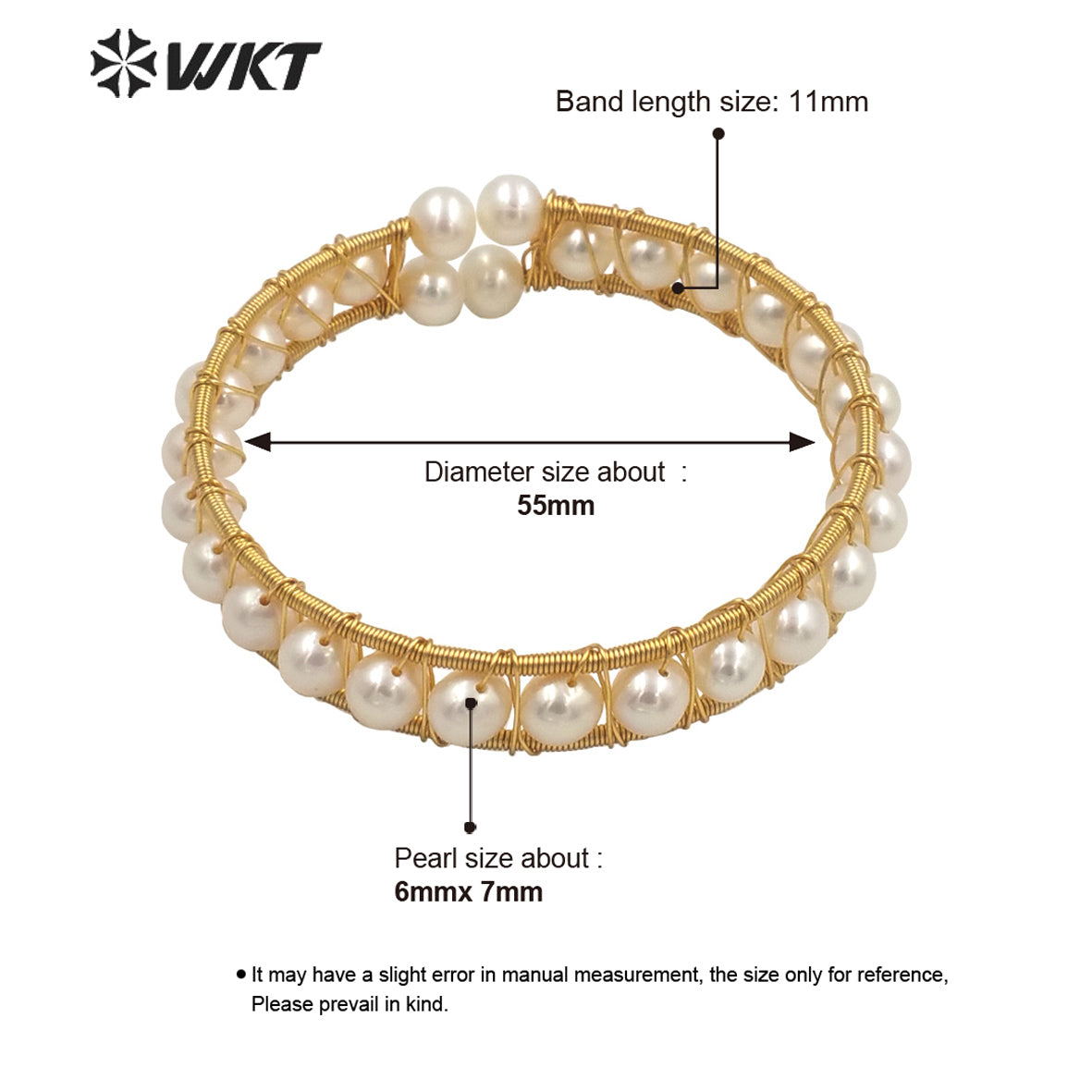 WT-MPB033 WKT Gold Gorgeous Freshwater Pearl Wire Wrapped Women Bangle High Quality Pearl Wrapped Elegant Bangle