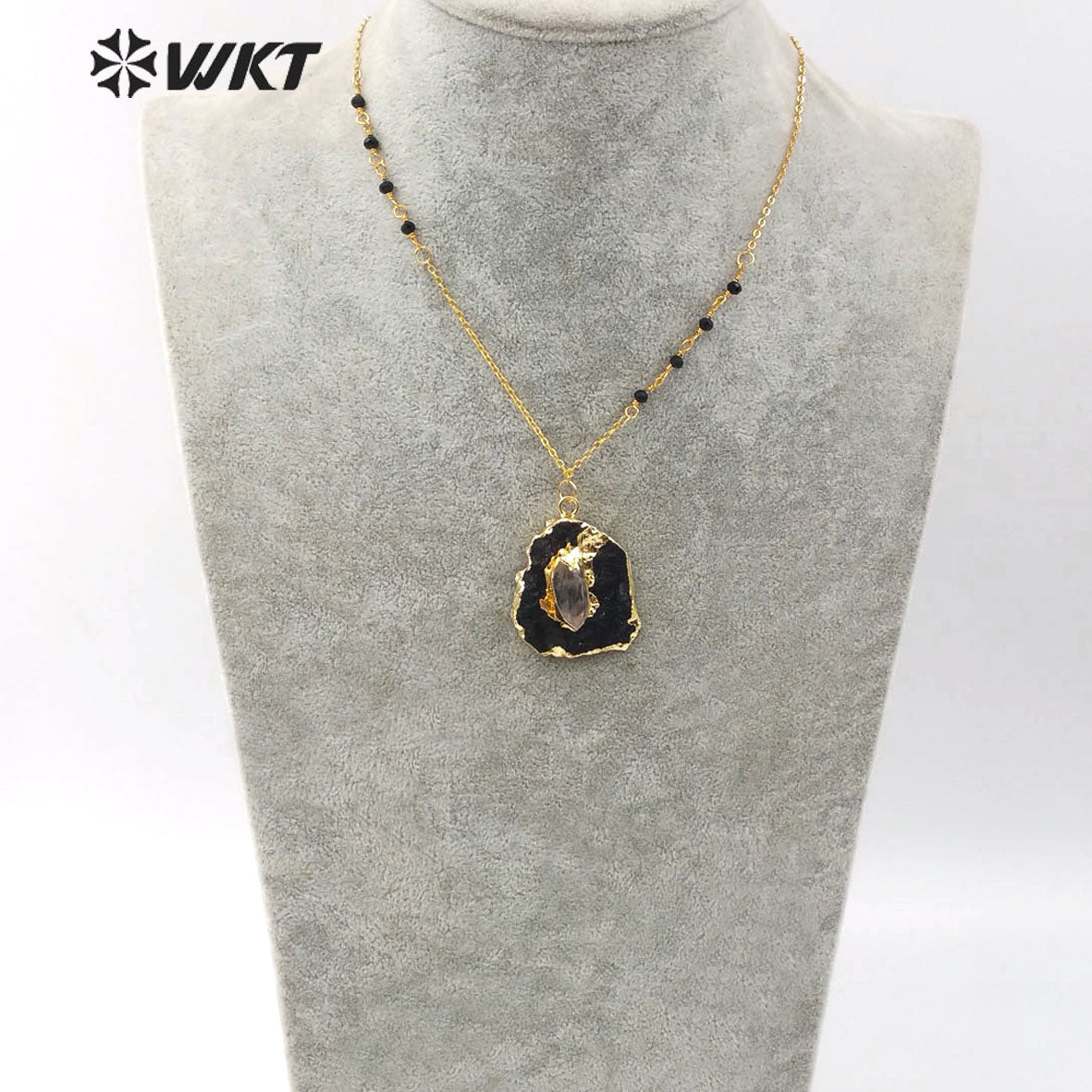 WT-N1166 Wholesale New Design Natural Black Tourmaline Pendant Necklace Natural Stone Necklace Irregular Shape Women Necklace