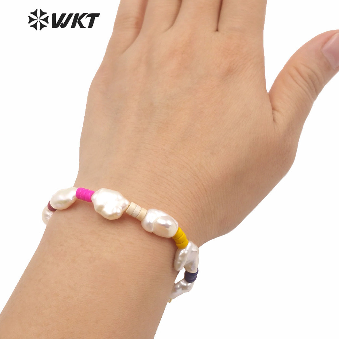 WT-MPB029 WKT NEW Design Irregular Freshwater Pearl Beads Bracelet Fashion Lady Bohemian Style Colorful Beads Pearl Bracelets