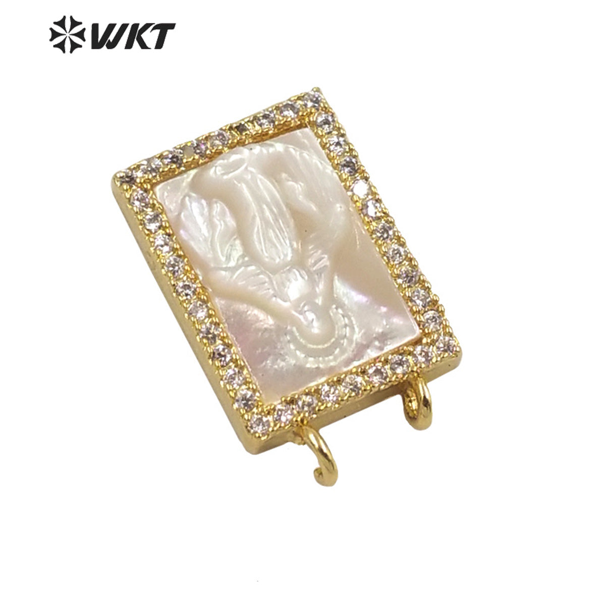 WT-MP224 WKT Precious Gold Handmade Well-proportioned Micro Pave Pendant Natural Pearl Shells with Zircon Religion Jewelry