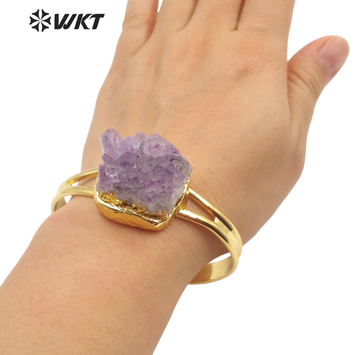 WT-B608 Druzy Amethyst Bangles European and American Style Fashion Women's Jewelry 18k Gold Plated Natural Crystal Bangles